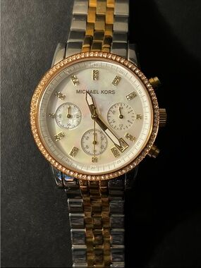 Michael Kors Two-Tone Gold & Silver Crystal Accent Chronograph Watch